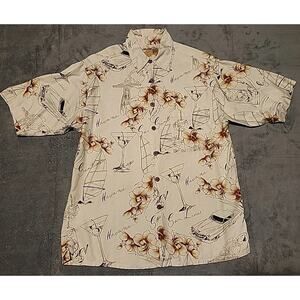 Vintage Caribbean Pineapple Logo M Silk/Cotton Short Sleeve Shirt Martini Theme